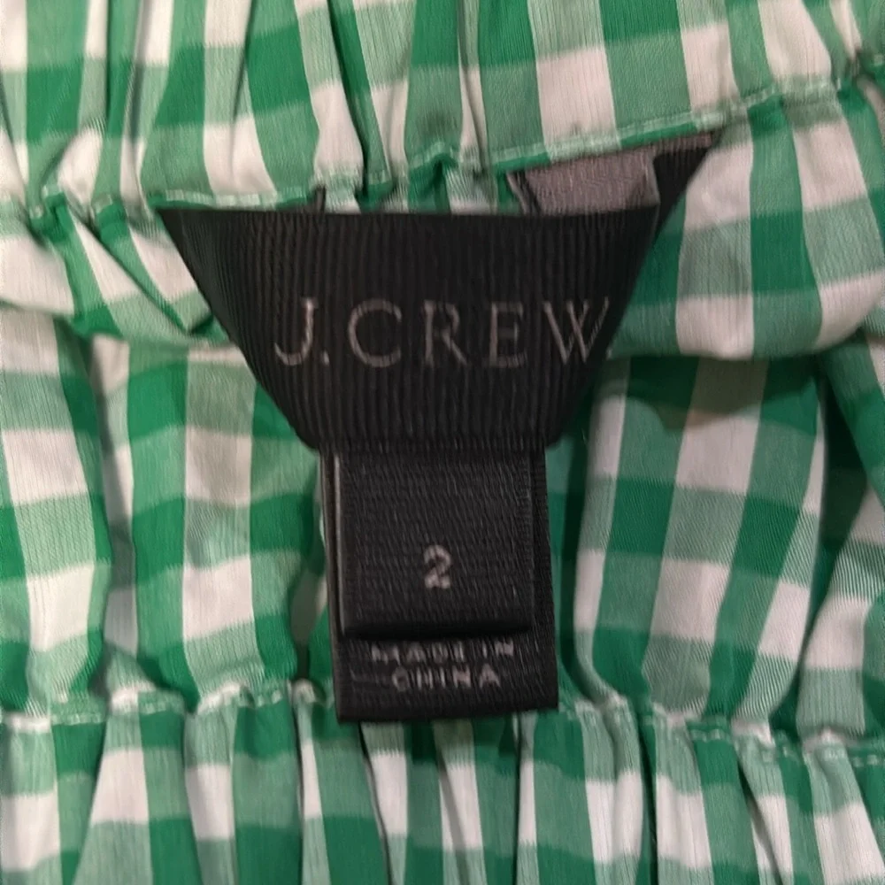 J. Crew Gingham Green and White Puff Sleeve Smocked Blouse Size 2 (NWOT)